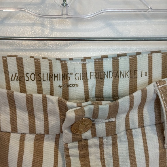 Chico's so slim girlfriend ankle cropped pants gold white striped stripes size 1 - Picture 5 of 11